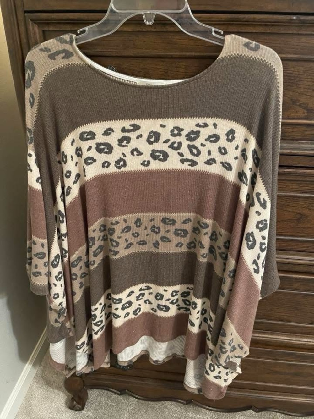 JODIFL Brown Tan Cream Leopard Stripe Knit Top